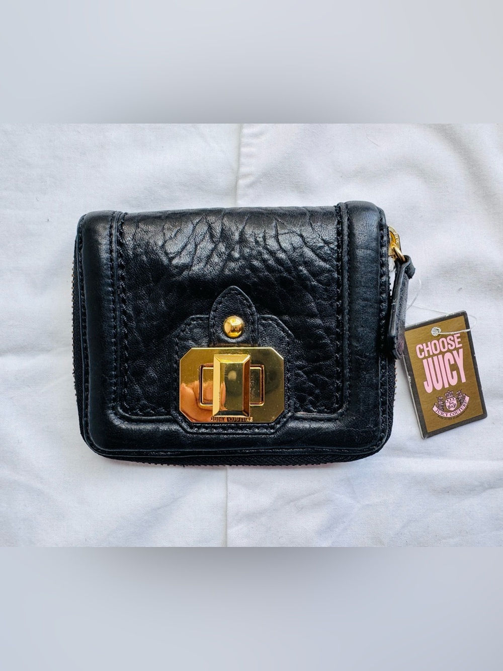 Juicy Couture Black Leather Wallet with Gold Turn-Lock